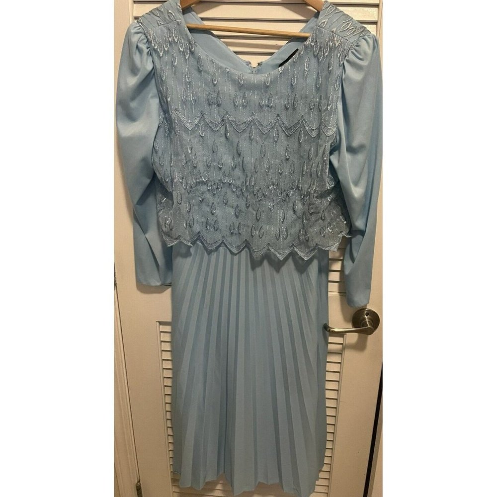 Vintage Mister Jay Pink Blue Lace Embroidered Maxi Polyester Formal Dress Sz 18